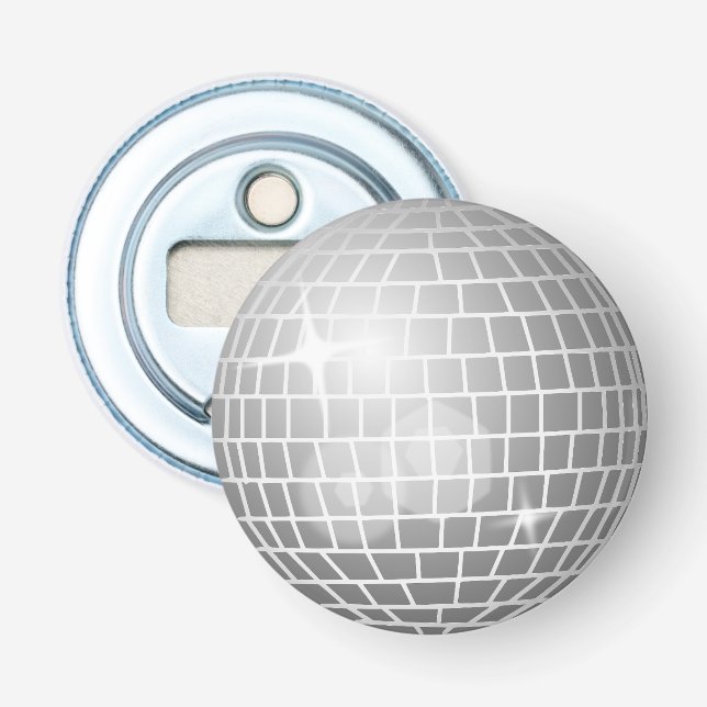 Silver Disco Ball Retro 70er Flaschenöffner (Vorderseite)