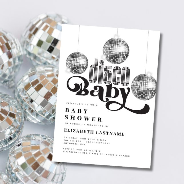 Silver Disco Ball Retro Disco Kinderdusche Einladung (Von Creator hochgeladen)