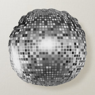 Silver Disco Ball Rundes Kissen