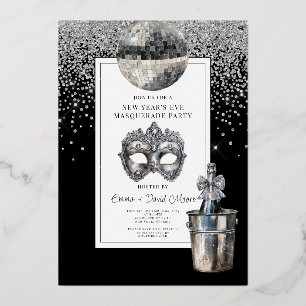 Silver Disco Ball Silvester Masquerade Party Folieneinladung