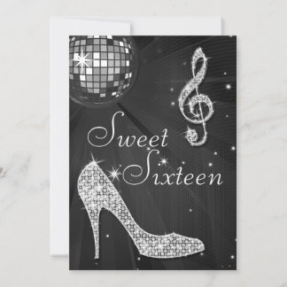 Silver Disco Ball und Sparkle Heelses Black Sweet Einladung