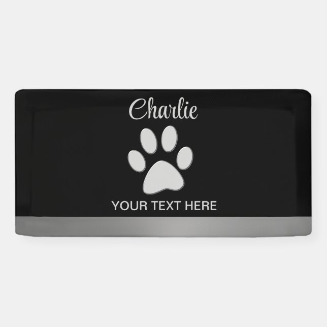 Silver Dog Paw auf schwarzem Hintergrund Banner (Horizontal)