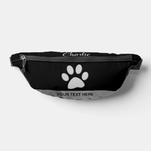 Silver Dog Paw auf schwarzem Hintergrund Bauchtasche