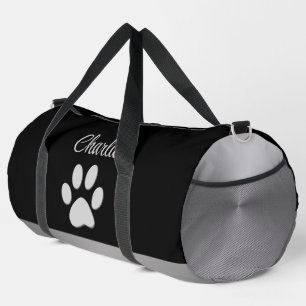 Silver Dog Paw auf schwarzem Hintergrund Duffle Bag