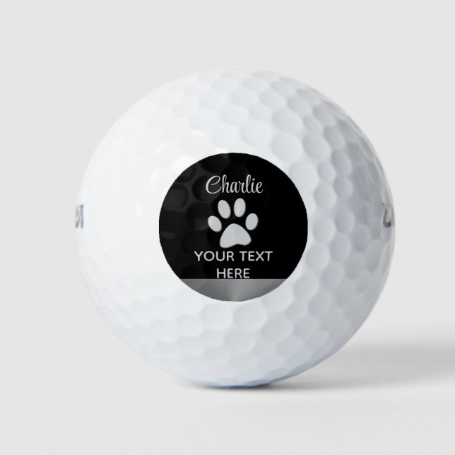 Silver Dog Paw auf schwarzem Hintergrund Golfball (Vorderseite)