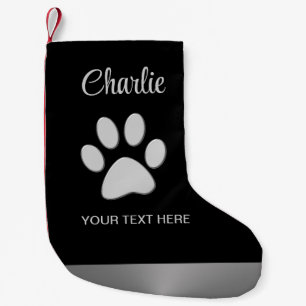 Silver Dog Paw auf schwarzem Hintergrund Kleiner Weihnachtsstrumpf
