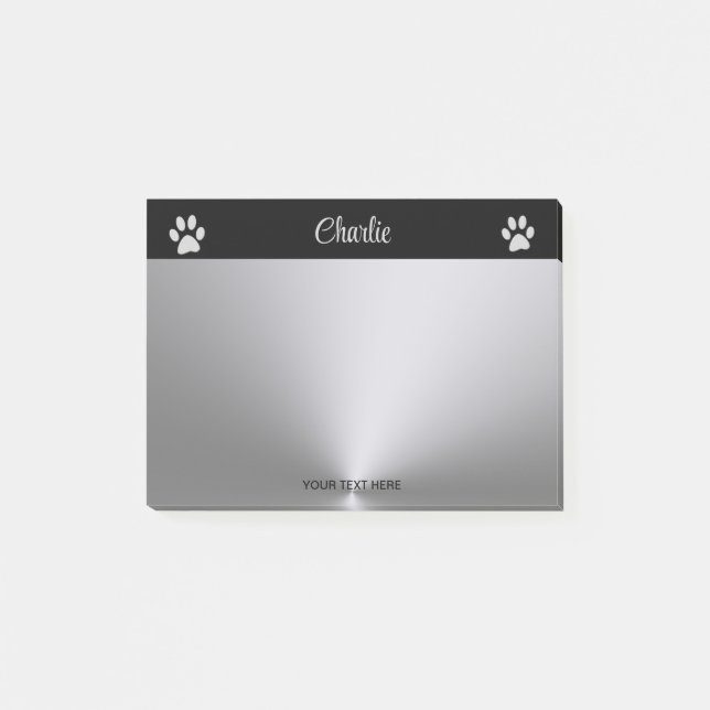 Silver Dog Paw auf schwarzem Hintergrund Post-it Klebezettel (Vorderseite)