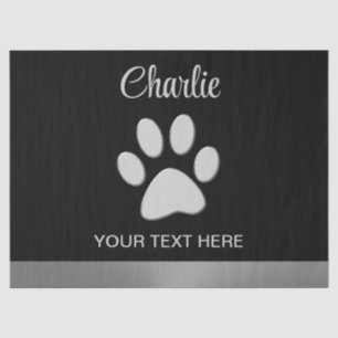 Silver Dog Paw auf schwarzem Hintergrund Seidenpapier