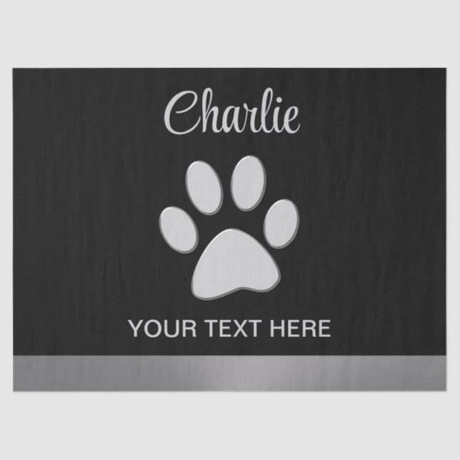 Silver Dog Paw auf schwarzem Hintergrund Seidenpapier (Vorderseite)