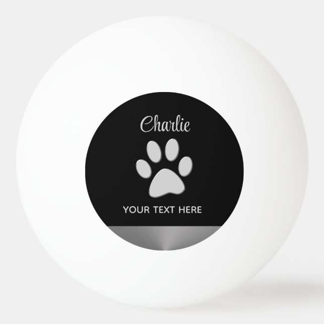 Silver Dog Paw auf schwarzem Hintergrund Tischtennisball (Vorderseite)