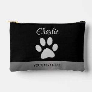 Silver Dog Paw auf schwarzem Hintergrund Zubehörtasche