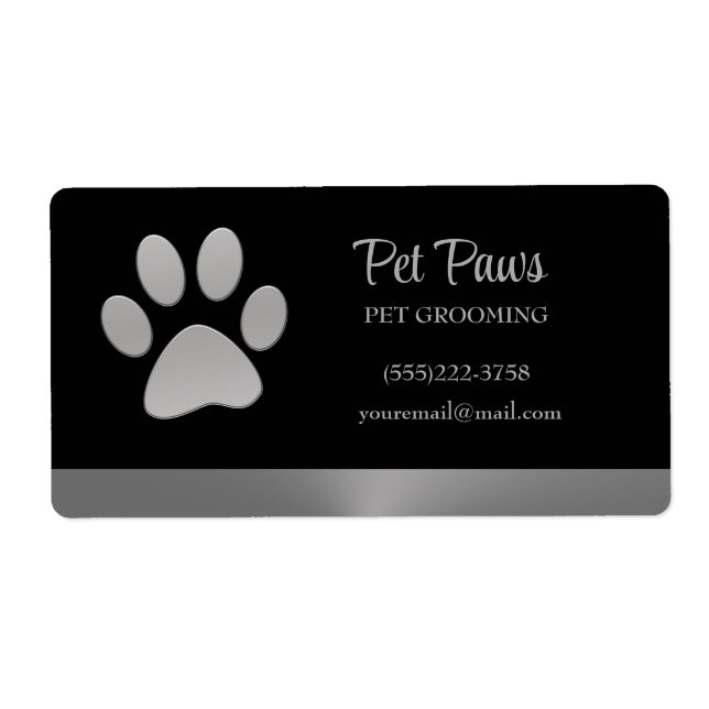Silver Dog Paw auf schwarzem Pet Grooming Service (Vorne)