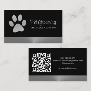 Silver Dog Paw auf schwarzem Pet Grooming Service Visitenkarte