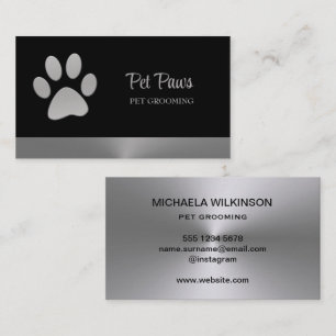 Silver Dog Paw auf schwarzem Pet Grooming Service Visitenkarte