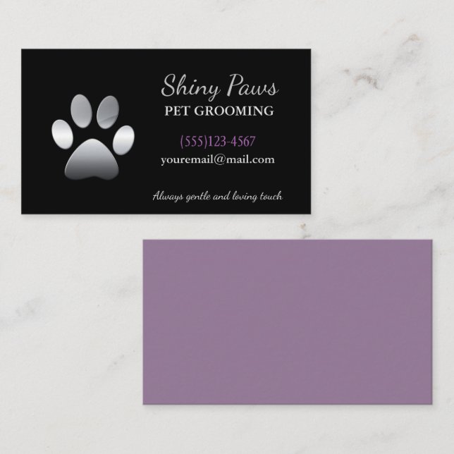 Silver Dog Paw Pet Grooming Service Visitenkarte (Vorne/Hinten)