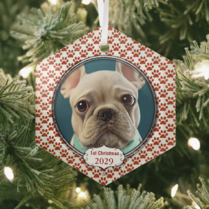 Silver Dog Paws mein erstes Weihnachtsgeschenk Fot Ornament Aus Glas