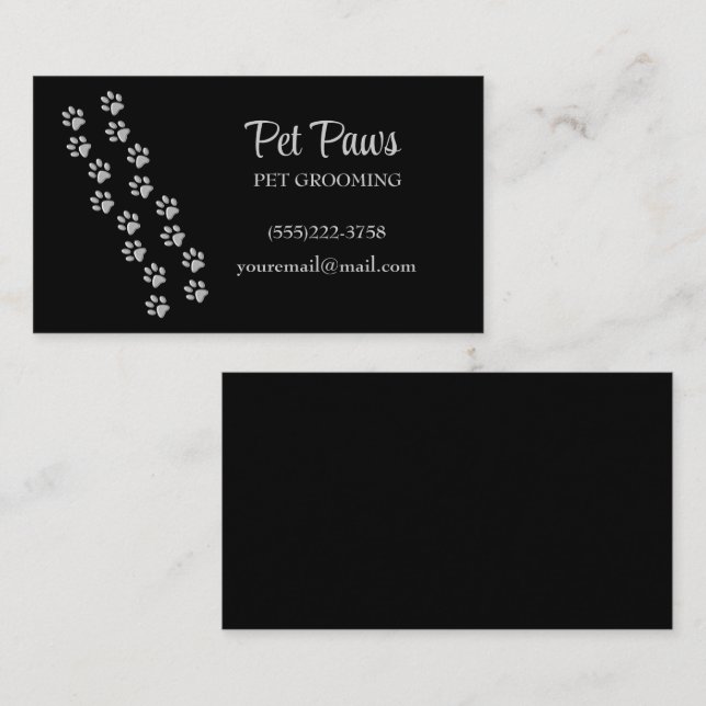 Silver Dog Paws Muster Pet Grooming Service Visitenkarte (Vorne/Hinten)
