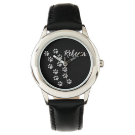 Silver Dog Paws Schwarzer Hintergrund Print Patter Armbanduhr