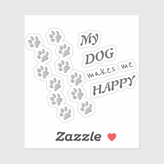 Silver Dog Paws Schwarzer Hintergrund Print Patter Aufkleber (Blatt)