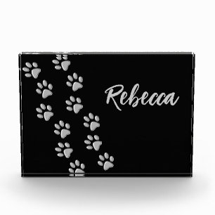 Silver Dog Paws Schwarzer Hintergrund Print Patter Fotoblock