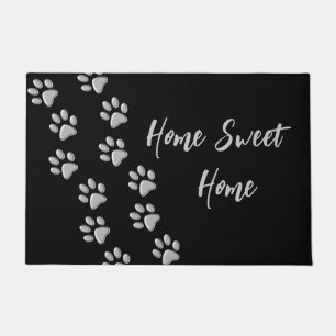Silver Dog Paws Schwarzer Hintergrund Print Patter Fußmatte