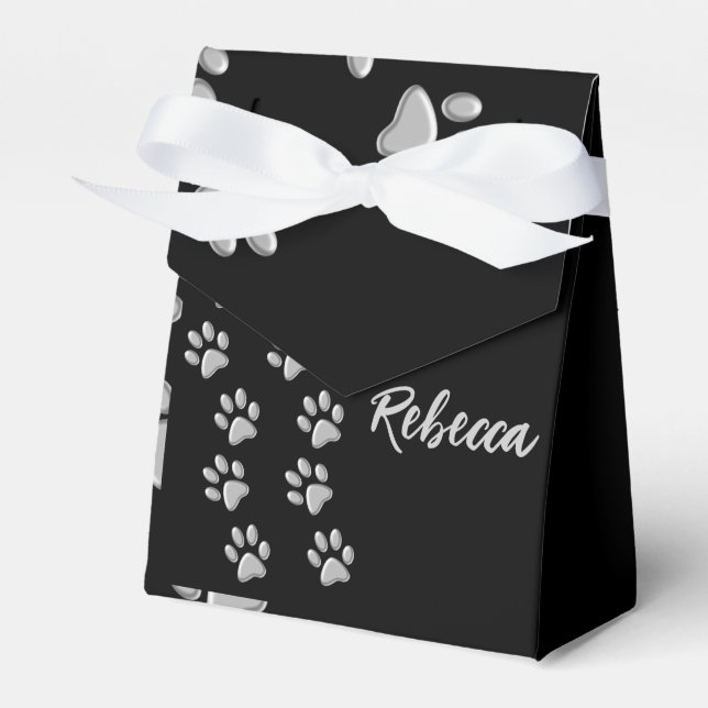 Silver Dog Paws Schwarzer Hintergrund Print Patter Geschenkschachtel (Vorderseite)