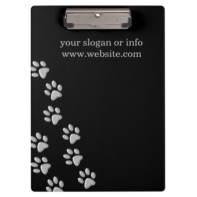 Silver Dog Paws Schwarzer Hintergrund Print Patter Klemmbrett (Vorderseite)