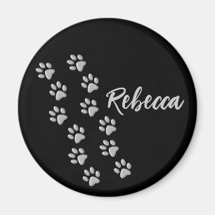 Silver Dog Paws Schwarzer Hintergrund Print Patter Magnet