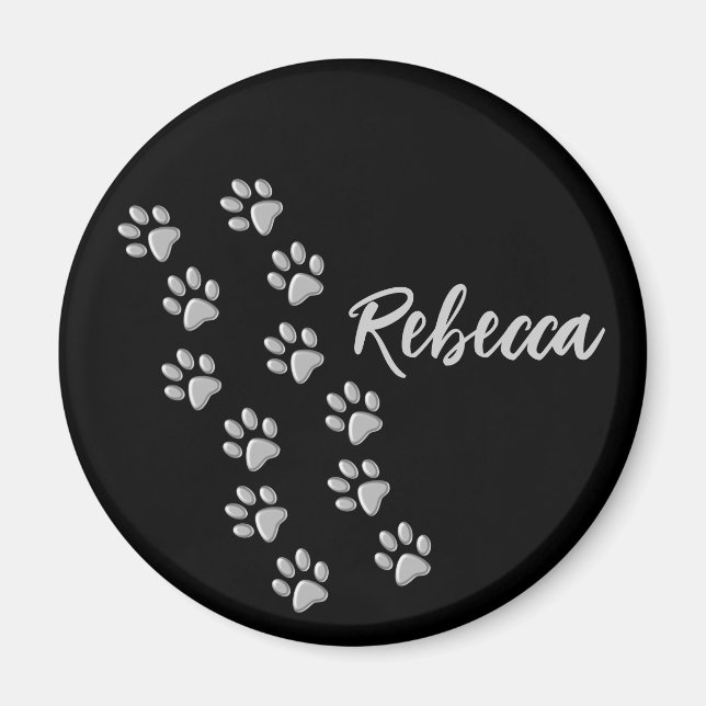 Silver Dog Paws Schwarzer Hintergrund Print Patter Magnet (Vorne)