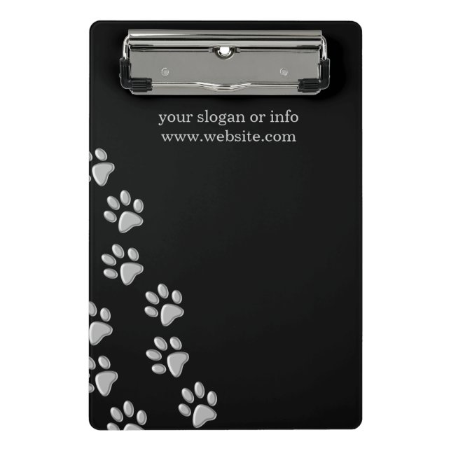Silver Dog Paws Schwarzer Hintergrund Print Patter Mini Klemmbrett (Vorderseite)