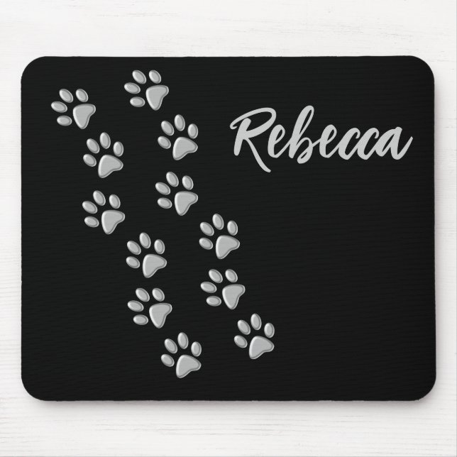 Silver Dog Paws Schwarzer Hintergrund Print Patter Mousepad (Vorne)