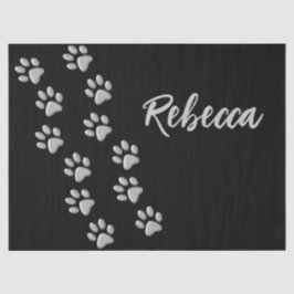 Silver Dog Paws Schwarzer Hintergrund Print Patter Seidenpapier