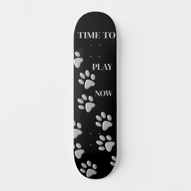 Silver Dog Paws Schwarzer Hintergrund Print Patter Skateboard (Vorderseite)