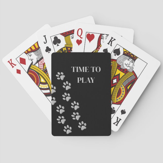 Silver Dog Paws Schwarzer Hintergrund Print Patter Spielkarten (Rückseite)