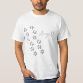 Silver Dog Paws Schwarzer Hintergrund Print Patter T-Shirt