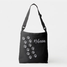 Silver Dog Paws Schwarzer Hintergrund Print Patter Tragetaschen Mit Langen Trägern