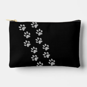 Silver Dog Paws Schwarzer Hintergrund Print Patter Zubehörtasche