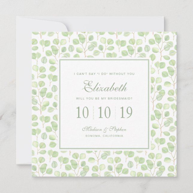 Silver Dollar Eucalyptus & Branchen - Bridesmaid Einladung (Vorderseite)