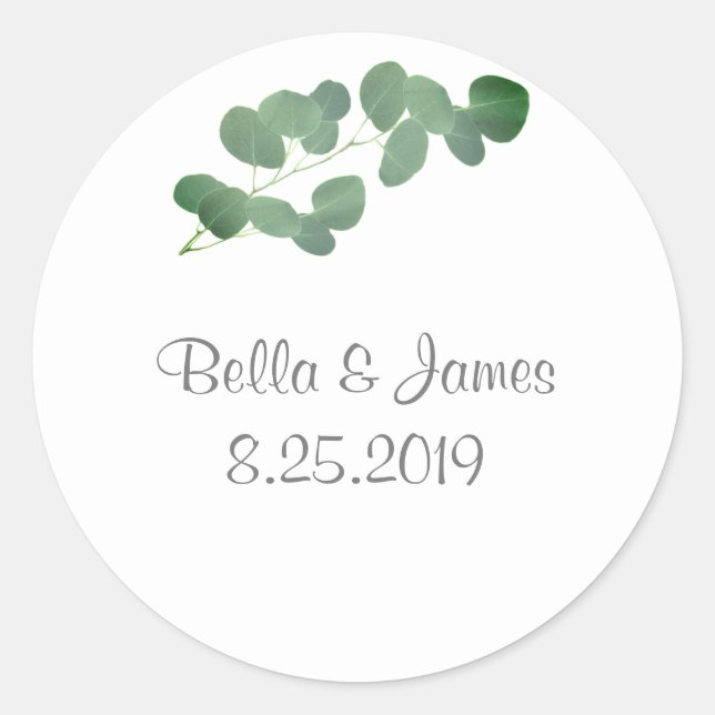 Silver Dollar Eucalyptus Wedding Stickers (Vorderseite)