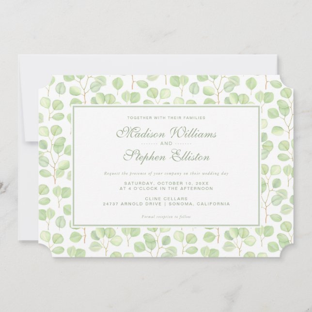 Silver Dollar Eukalyptus & Branches - Hochzeit Einladung (Vorderseite)
