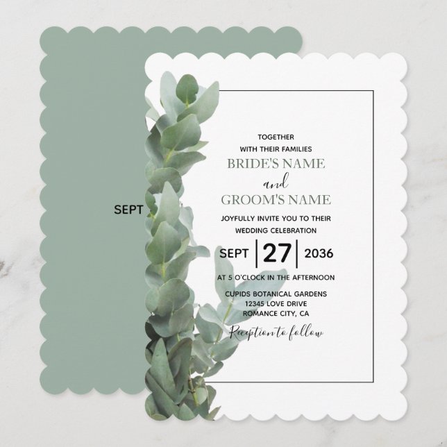 Silver Dollar Eukalyptus Wedding Einladungen (Vorne/Hinten)