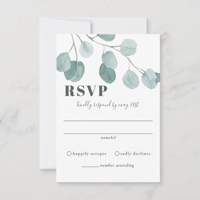 Silver Dollar Eukalyptus Wedding RSVP Karte (Vorderseite)