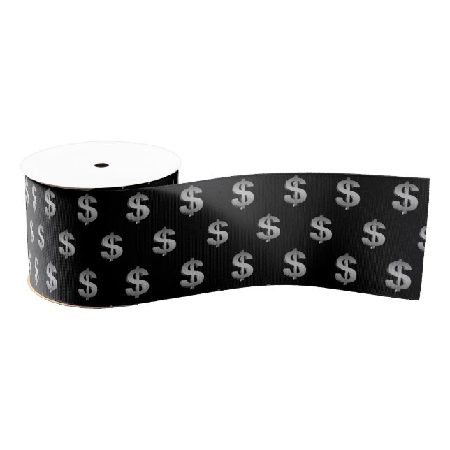 Silver Dollar Signs On Black Ripsband (Spule)