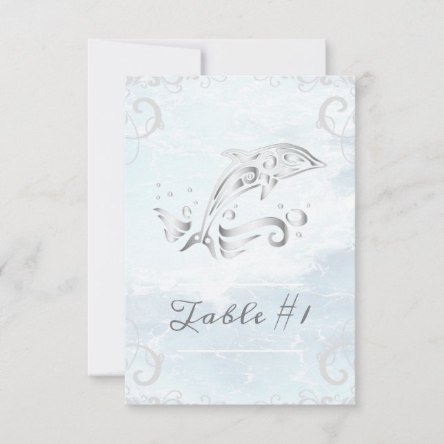 Silver Dolphin Wedding Table Card Einladung (Vorderseite)