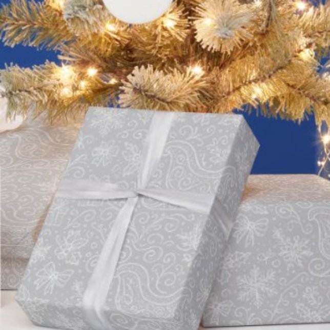 Silver Doodle Christmas Sleigh Pattern Geschenkpapier (Von Creator hochgeladen)