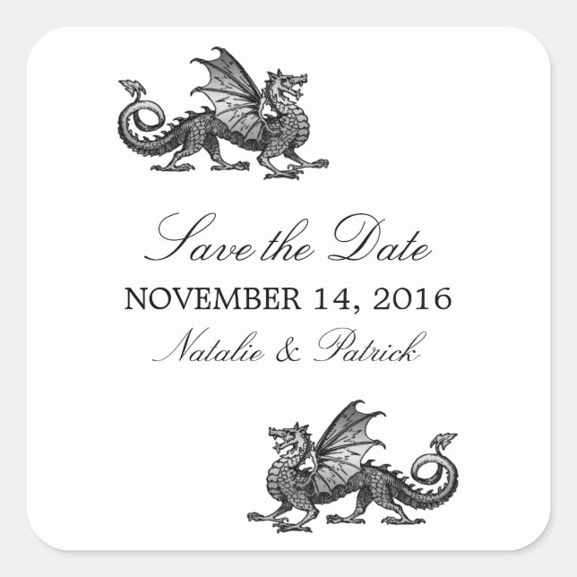Silver Dragon Save the Date Stickers (Vorderseite)