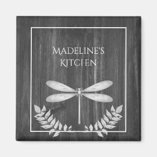 Silver Dragonfly Rustic Magnet