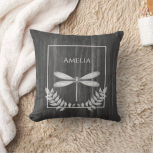 Silver Dragonfly Rustic Throw Kissen
