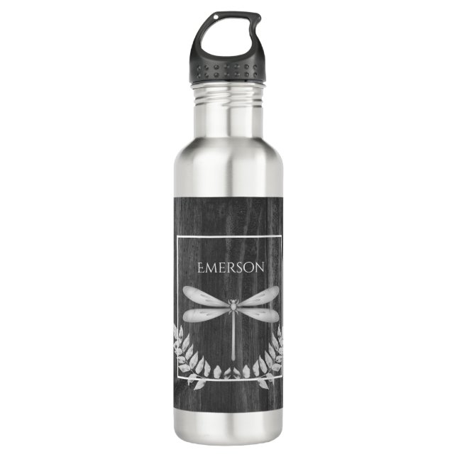 Silver Dragonfly Rustikal Personalisiert Edelstahlflasche (Vorderseite)