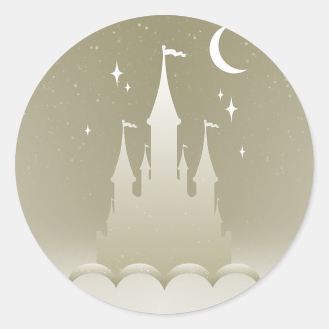 Silver Dreamy Castle in den Wolken Starry Moon Sky Runder Aufkleber (Vorderseite)